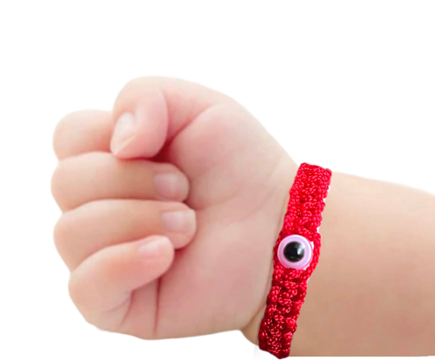 red baby evil eye bracelet with pink  eye