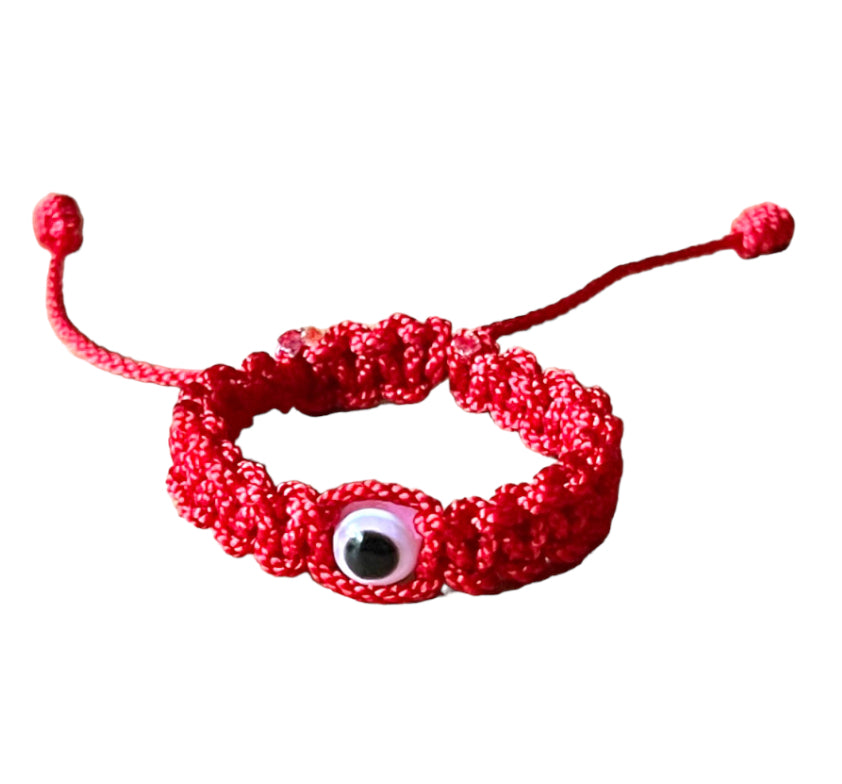 red baby evil eye bracelet with pink  eye