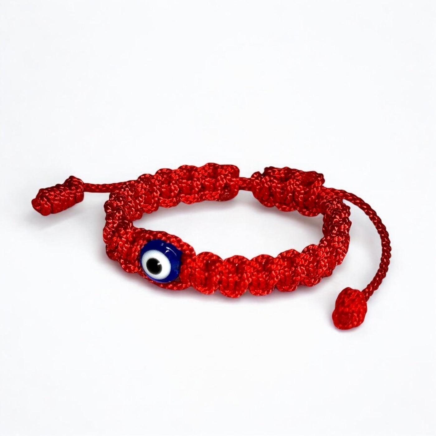 red baby evil eye bracelet with blue eye